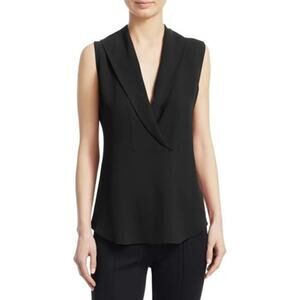 Theory Womens Silk V-Neck Sleeveless Blouse Medium Black Quiet Luxury Minimalist